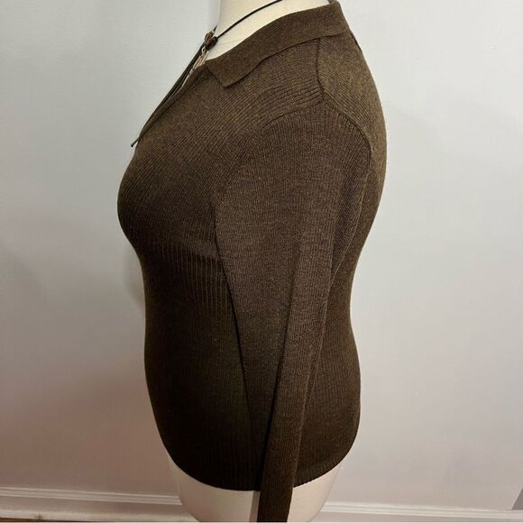 Vintage Pendleton Brown Ribbed Knit Half Zip Front Sweater -- L - Picture 7 of 10